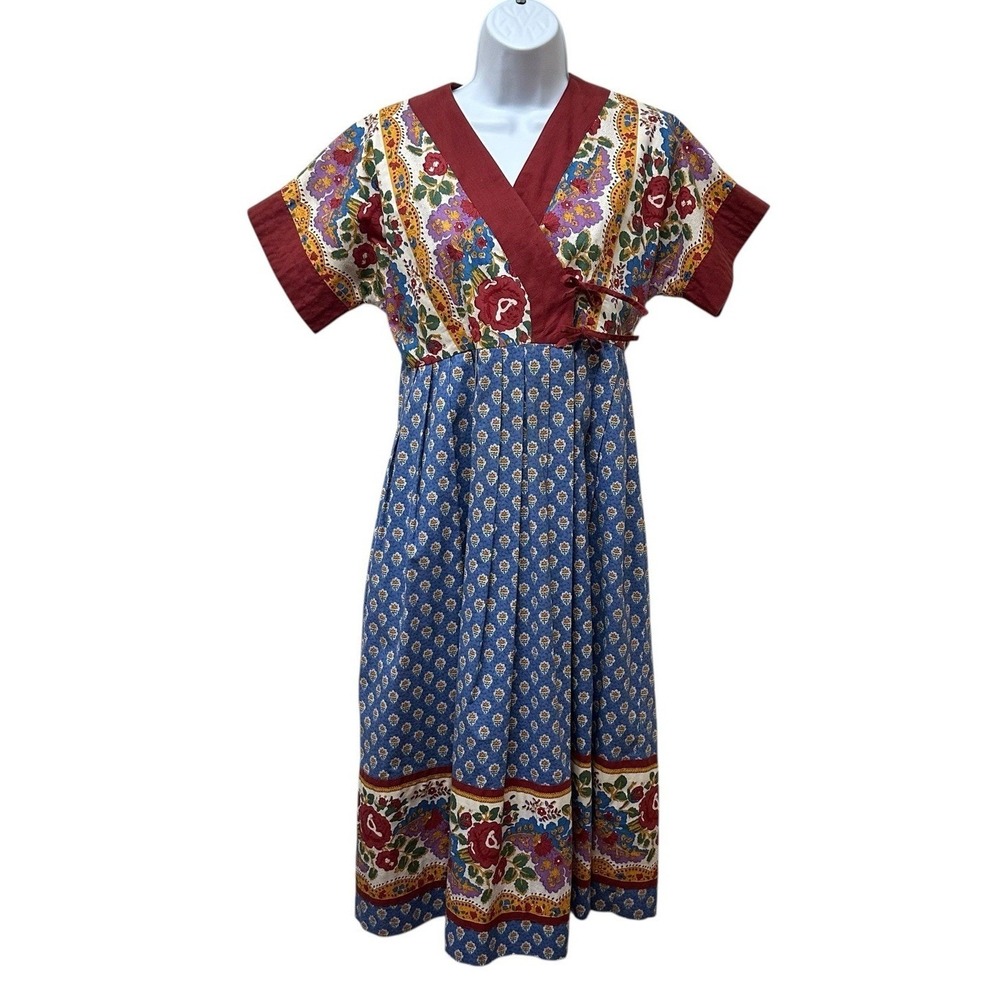 Vintage Soleado La Provence Pierre Deaux French Faux Wrap Tie Front Dress Size S